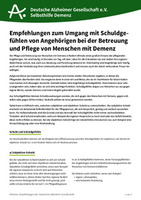 Empfehlungen zum Umgang mit Schuldgefühlen von Angehörigen bei der Betreuung und Pflege von Menschen mit Demenz