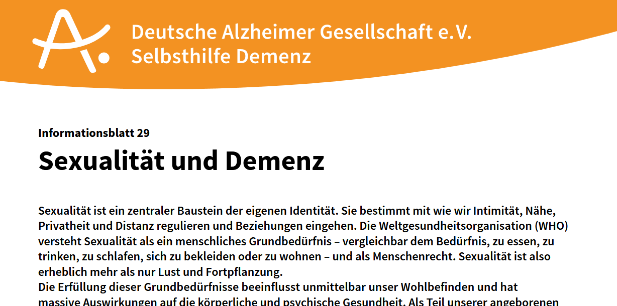 Informationsblatt 29: Sexualität und Demenz