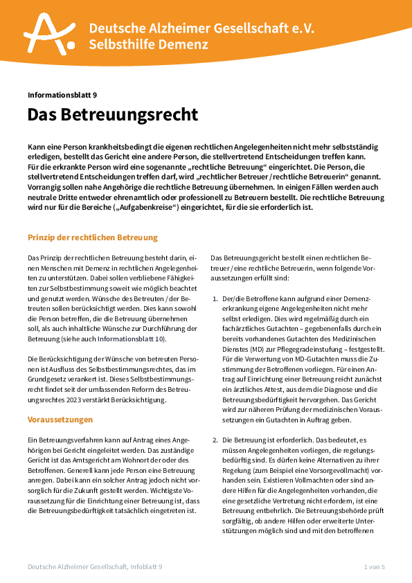 Infoblatt 9 "Das Betreuungsrecht"